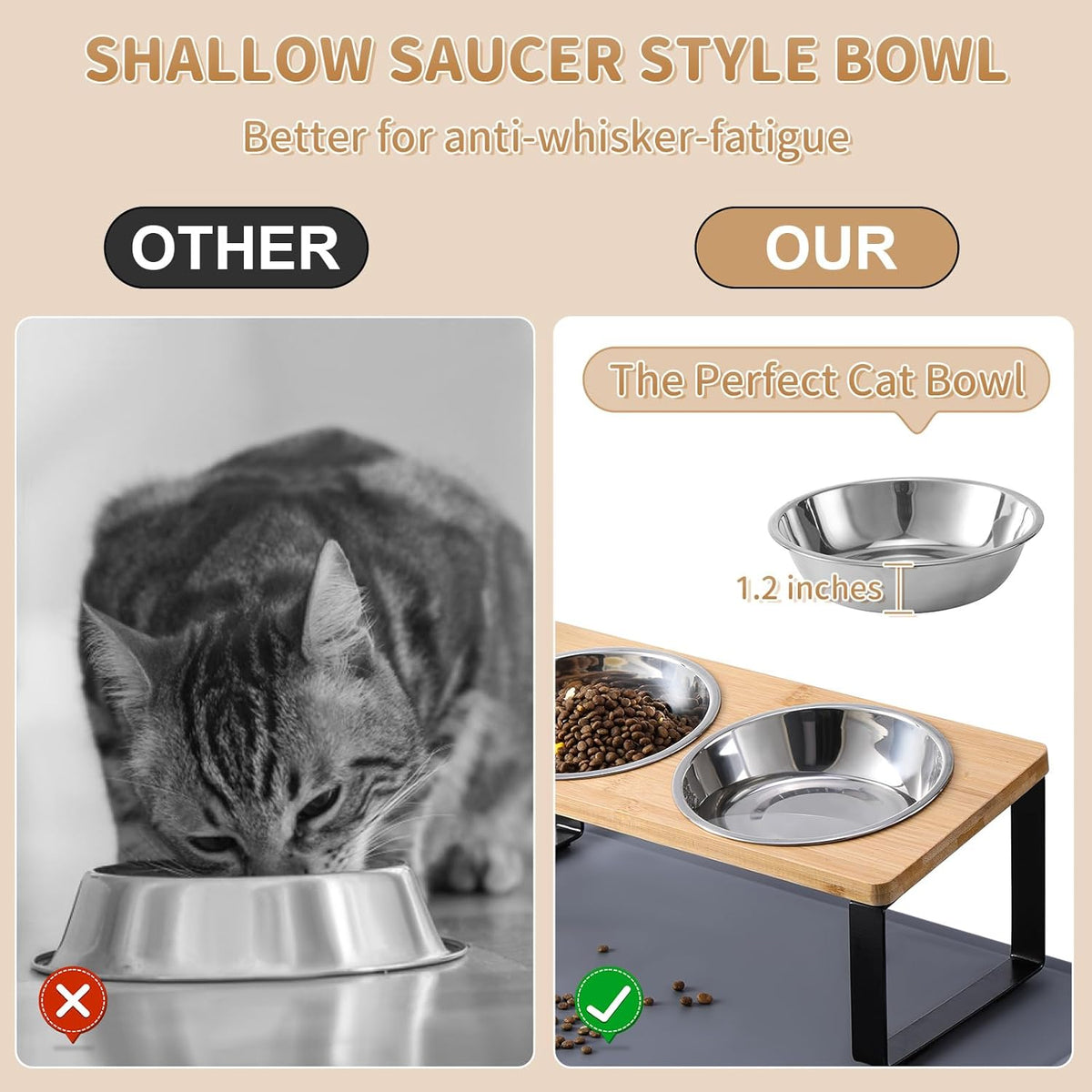 Upgraded Elevated Cat Bowls with Food Mat,15°Tilted Stand Anti Vomiting Raised Cat Dishes for Food