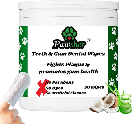 Dog Teeth Cleaning Wipes, Fights Plaque, Freshens Breath & Promotes Gum Health, No-Rinse Finger