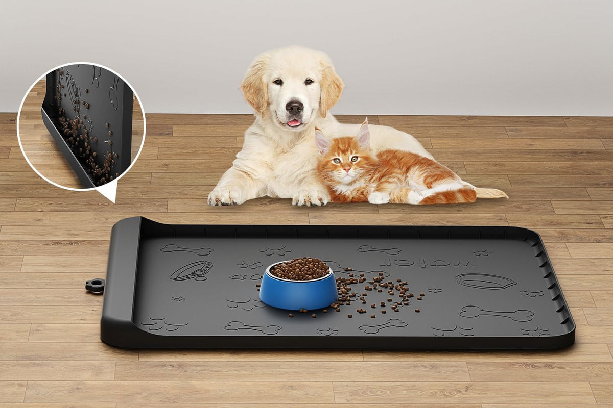 Dog Food Mat - Silicone Dog Mat for Food and Water - 28" x 20" Pet Feeding Mats with Residue