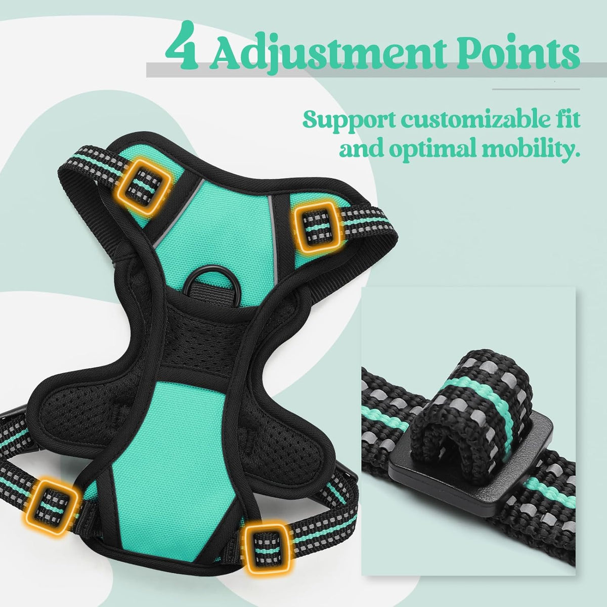 rabbitgoo Dog Harness No Pull with 2 Leash Clips, Adjustable Soft Padded, Reflective Oxford No