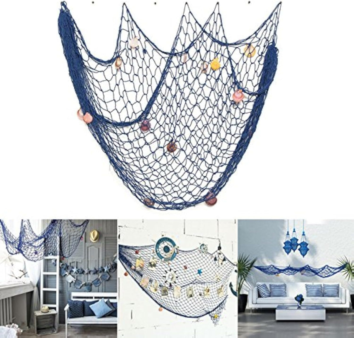 Rosoz Nautical Decorative Fishing Net, Sea Theme Fish Net Decor for Party/Wall Decoration