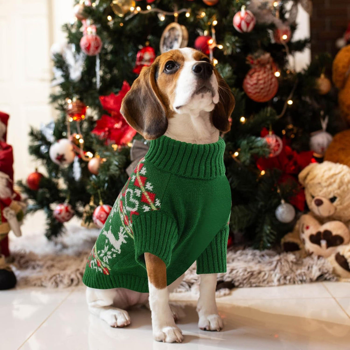 Queenmore Dog Christmas Sweater,Turtleneck Knitted Pullover Xmas Dog Clothes Sweatshirt,Pet