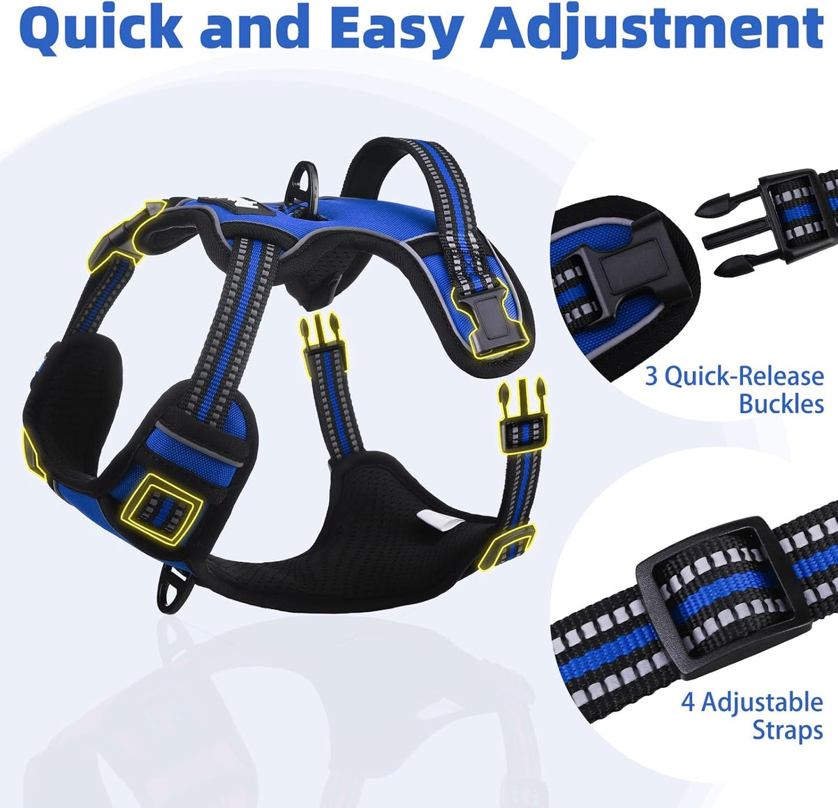PUPTECK No Pull Dog Harness for Large, Adjustable Reflective Dog Harness with Handle Easy Control