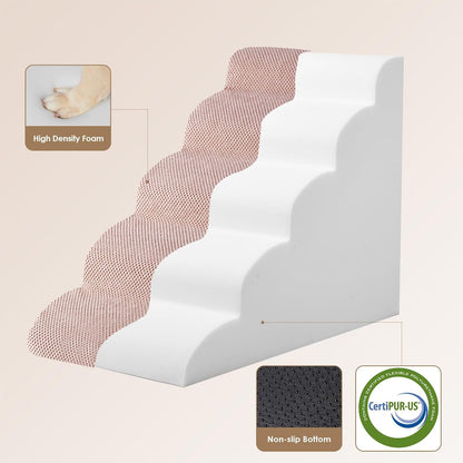 EHEYCIGA Curved Dog Stairs Ramp for High Beds 22.6" H, 5-Step Dog Steps for Small Dogs and Cats