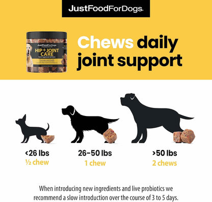 JustFoodForDogs Hip + Joint Soft Chews Mobility Supplement for Dogs with Glucosamine and