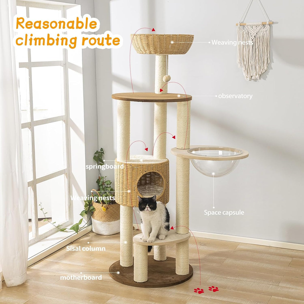 2025 Modern Cat Tree Tower for Large Cats, Advanced Space Module Cat's Nest, Hand Woven Multilevel