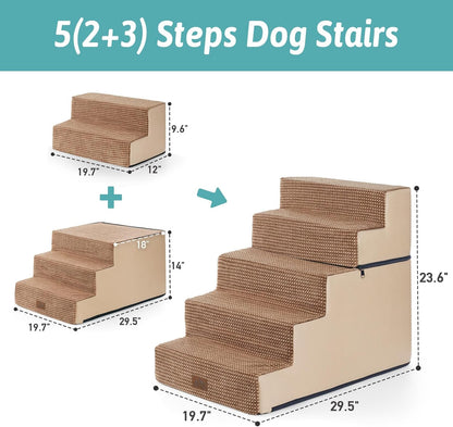 Dog Stairs for Small Dogs, 5 Tier Removable Wider Pet Stairs for Couch and Bed, 23.6" H Non-Slip