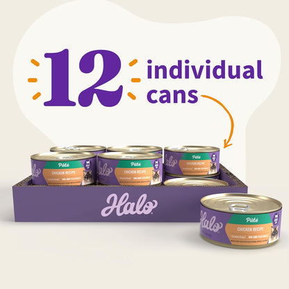 Halo Wet Cat Food Whole Chicken Recipe, Grain Free Wet Cat Pate, Canned Cat Food for Extra