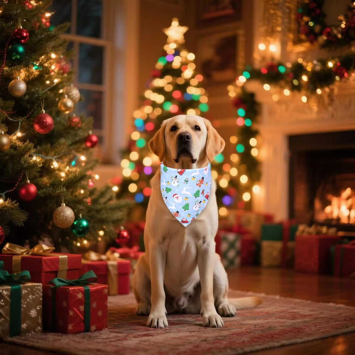 Christmas Dog Bandana for Large Dogs - Reversible Santa Snowman Print Scarf - Soft, Quick-Dry Pet