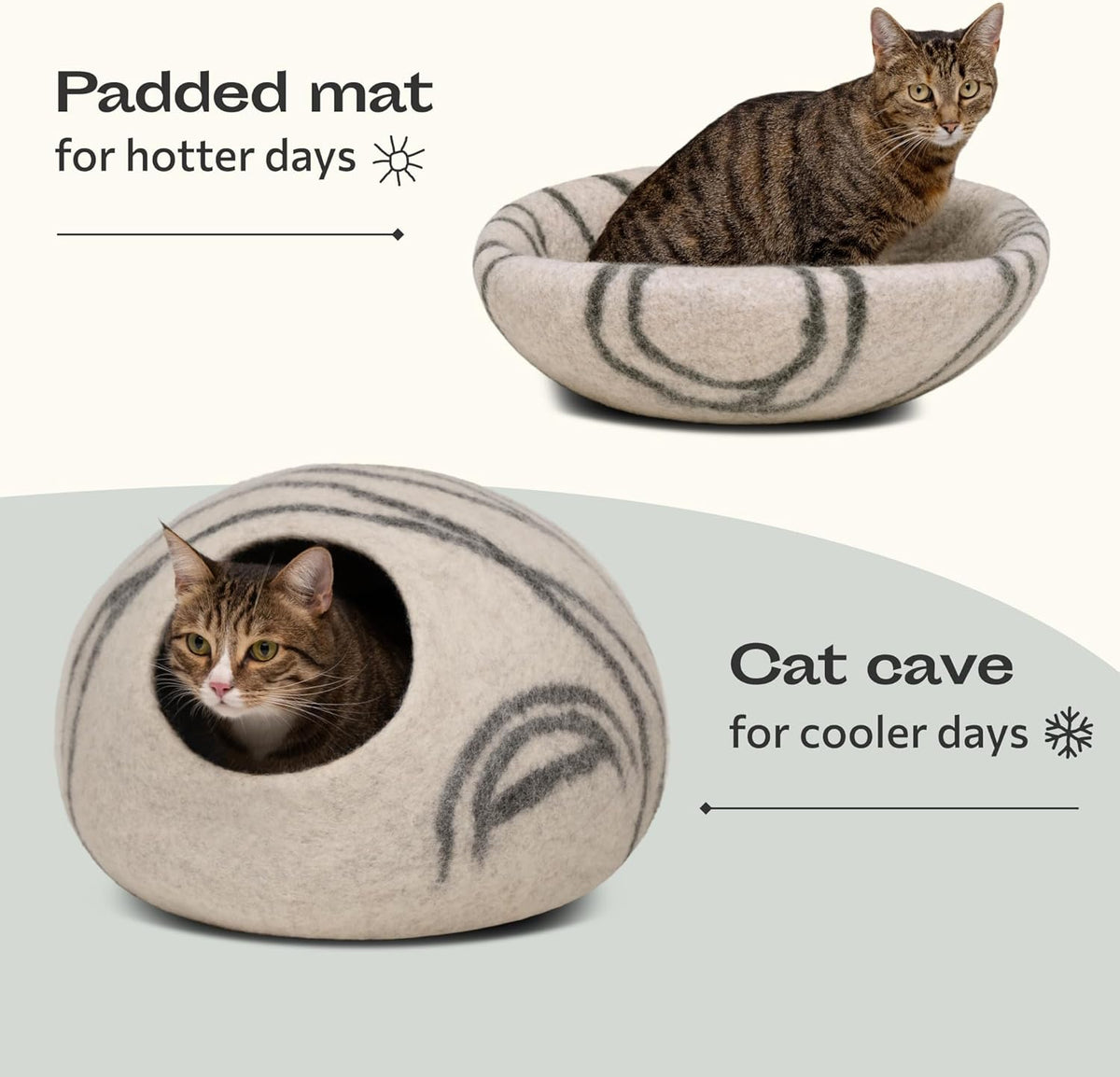 MEOWFIA Cat Cave – Premium Felt Cat Bed for Indoor Cats, Handmade 100% Merino Wool (Light Grey