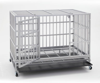 Heavy Duty Indestructible XL Dog Crate Steel Escape Proof, Indoor Double Door High Anxiety Cage
