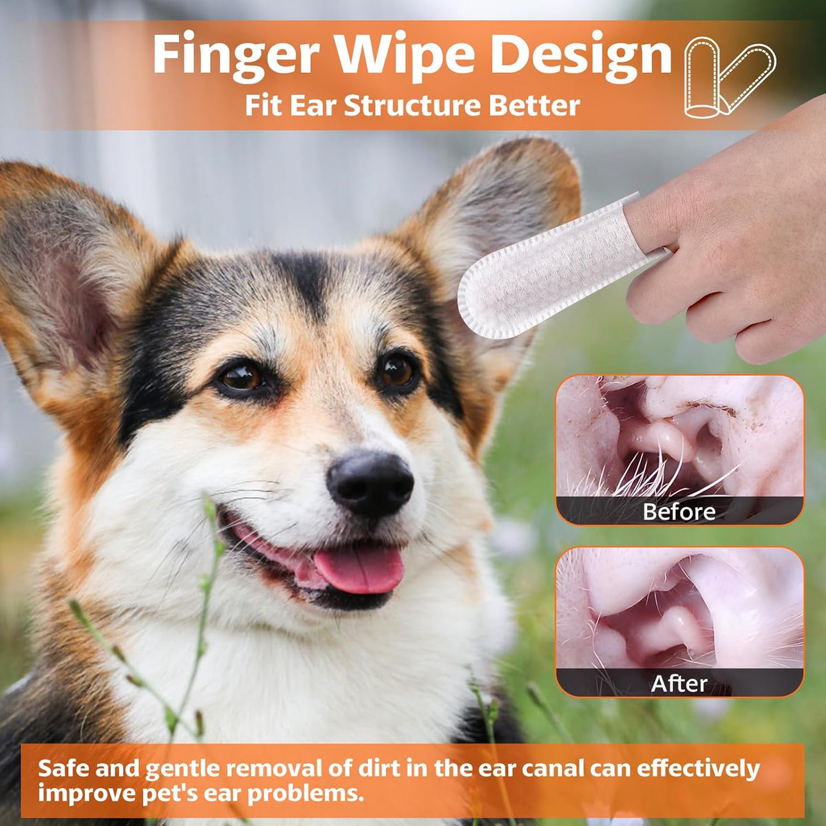 OBSEDE Dog & Cat Ear Wipes, Finger Sleeve Design for Gentle Wax & Dirt Reduce, Odor Control, Fresh
