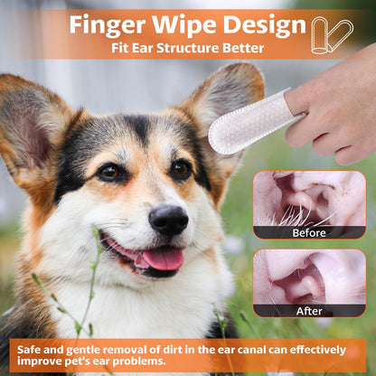 OBSEDE Dog & Cat Ear Wipes, Finger Sleeve Design for Gentle Wax & Dirt Reduce, Odor Control, Fresh