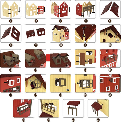 136PCS Farm Animals Toys Set Comes with Barn, Tractor Trailer, Milking shed, Windmill, Farmer