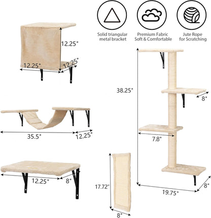 COZIWOW Wall Mounted Cat Furniture, Cat Wall Shelves and Perches, Floating Cat Shelves for Wall Set
