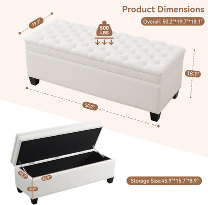 51" Fabric Storage Ottoman Bench, Upholstered Rectangle End of Bed Storage Ottoman Tufted Living