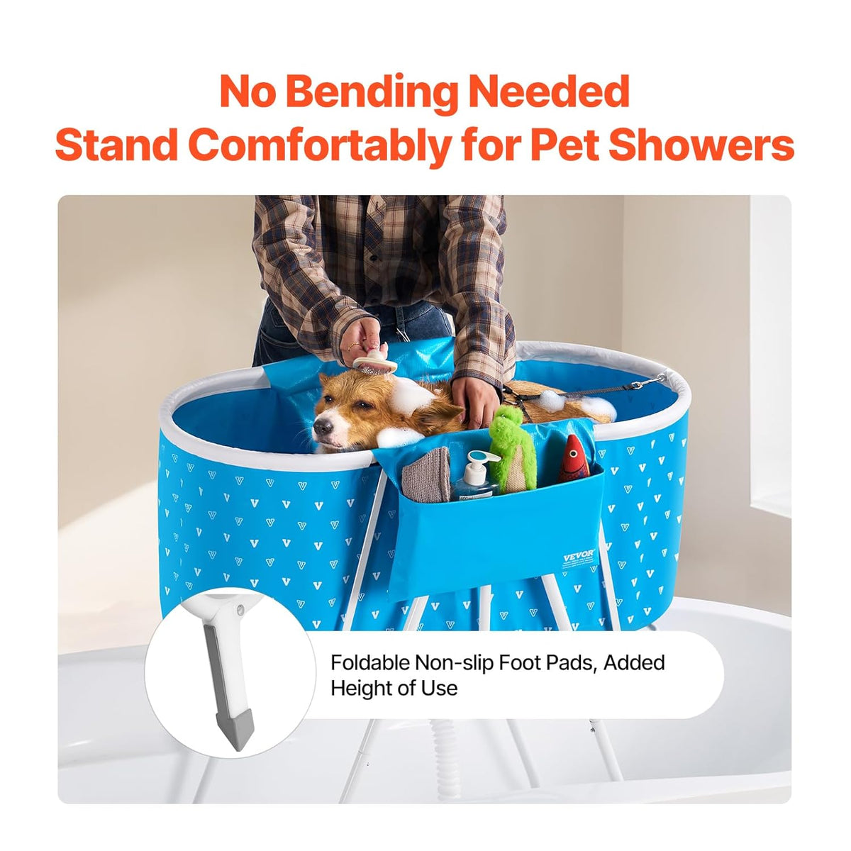 VEVOR Portable Dog Bathtub, Elevated & Foldable Space-saving Pet Shower Station with Quick