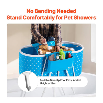 VEVOR Portable Dog Bathtub, Elevated & Foldable Space-saving Pet Shower Station with Quick