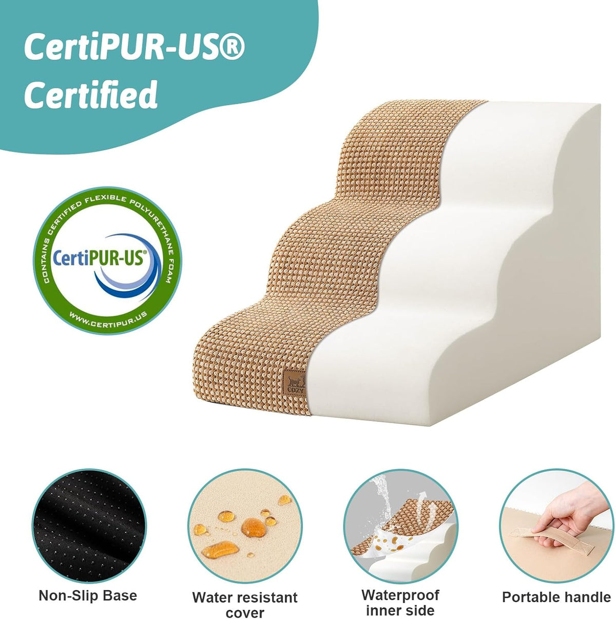 Dog Stairs for Small Dogs 15.7" H, Curved Dog Step for Puppy, Older Cat, Medium Pet Ramp for Sofa