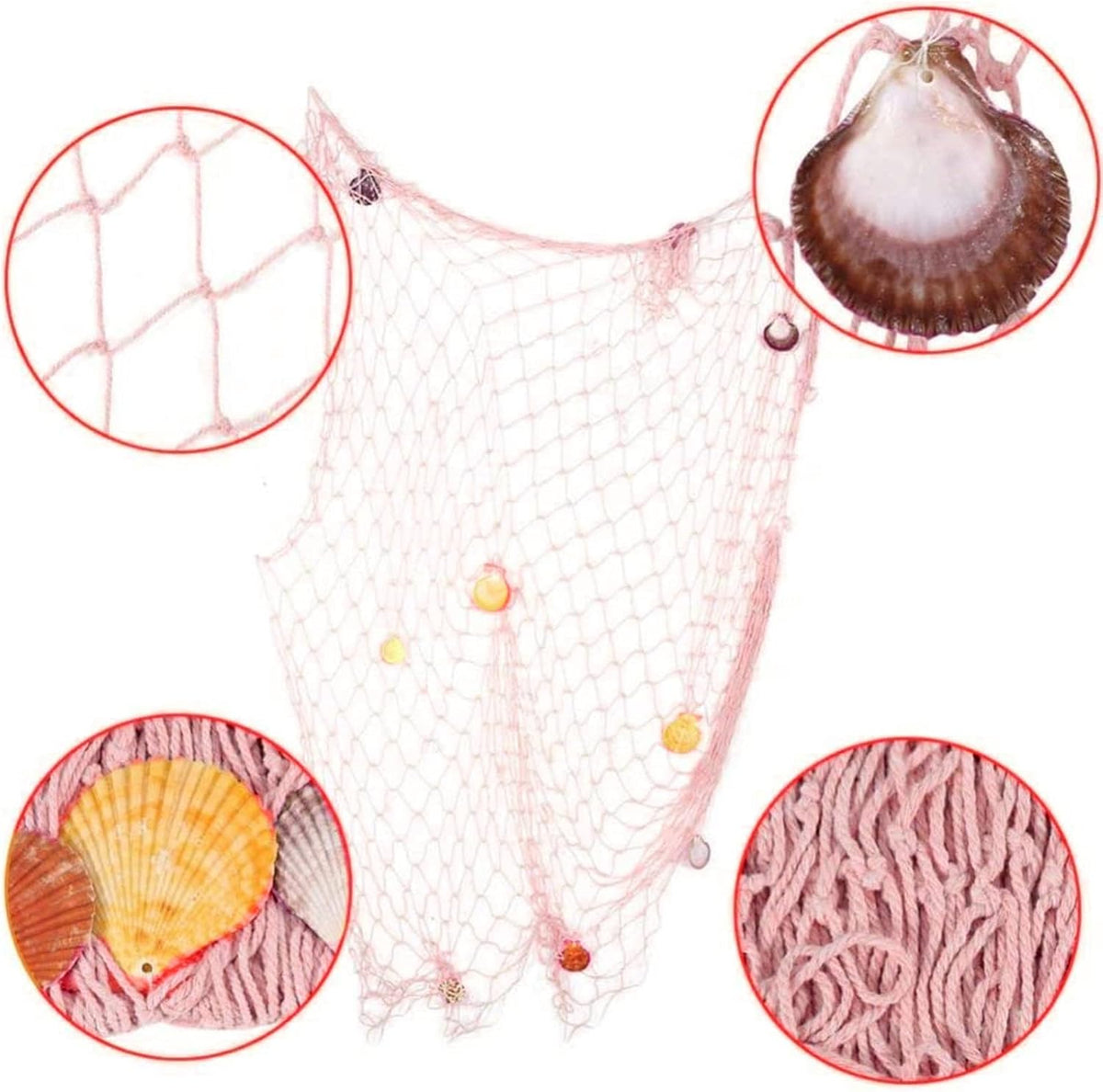 Nature Fish Net Wall Decoration with Shells, Ocean Themed Wall Hangings Fishing Net Party Decor for