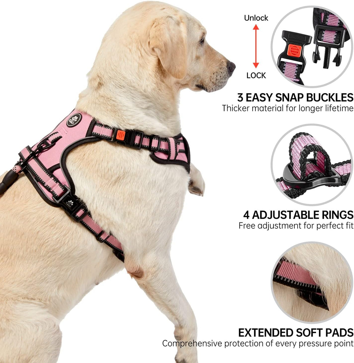 NESTROAD No Pull Dog Harness,Adjustable Oxford Medium Dog Harness with Leash,Reflective No-Choke