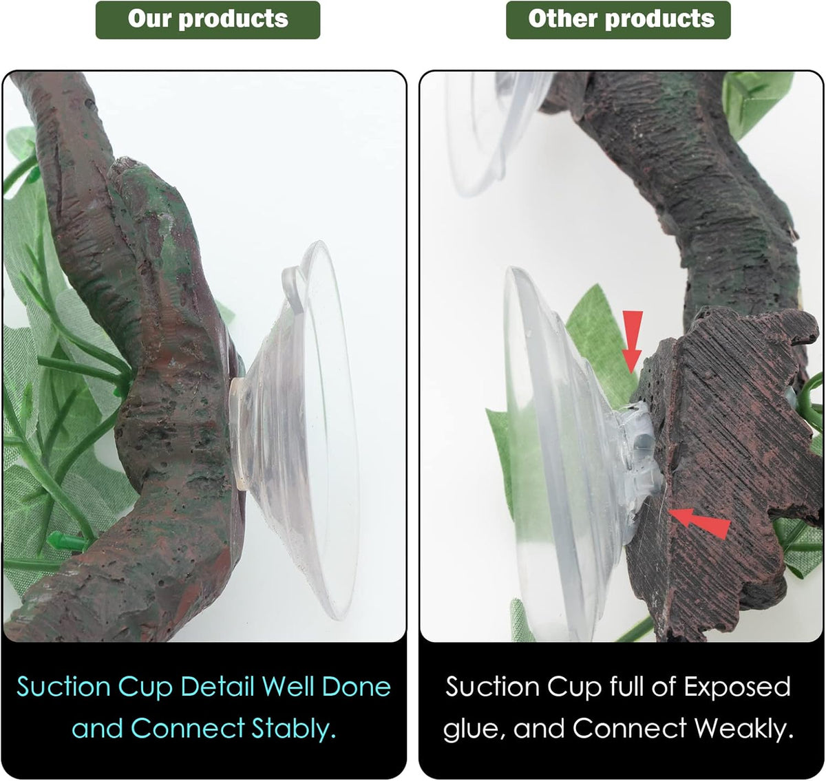 AQUA KT Reptile Corner Branch Terrarium Plant Decoration with Suction Cup for Amphibian Lizard