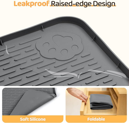 Dog Food Mat, Extra Large 40" x 28" Silicone Pet Feeding Mat with Raised Edge Pet Placemat for