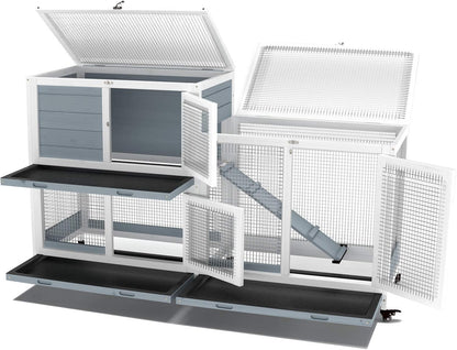 GDLF Two Floors 58" Wooden Indoor Bunny Hutch Rabbit Cage on Wheels Guinea Pig PET House for Small