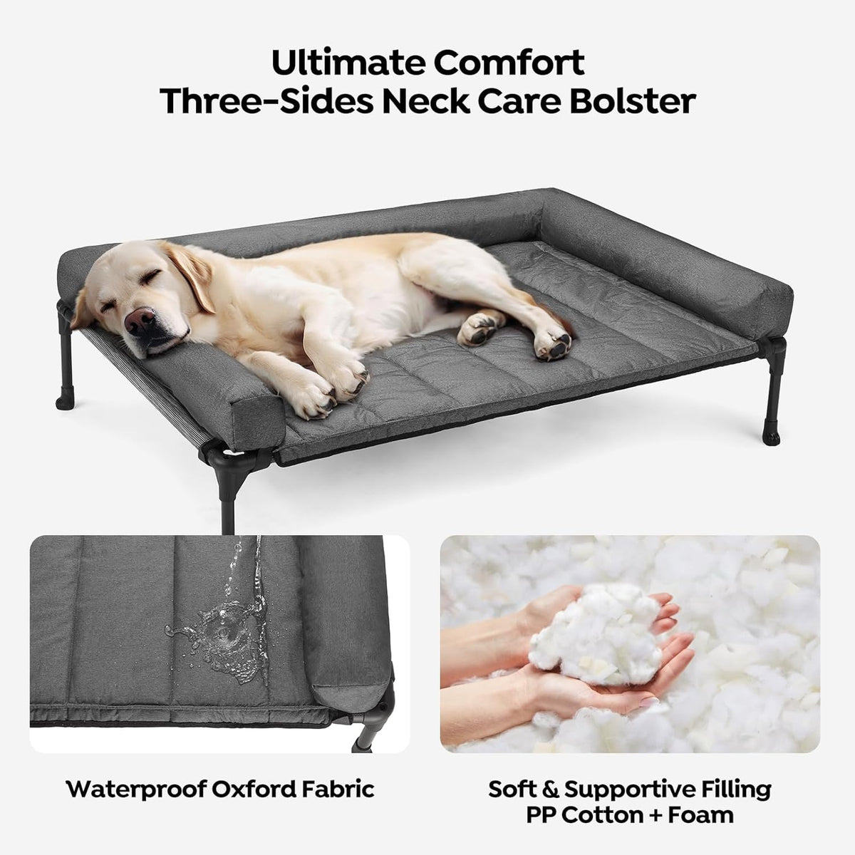 Veehoo Cooling Elevated Dog Bed Add Removable Waterproof Bolster Cushion Mat, Raised Pet Cot with