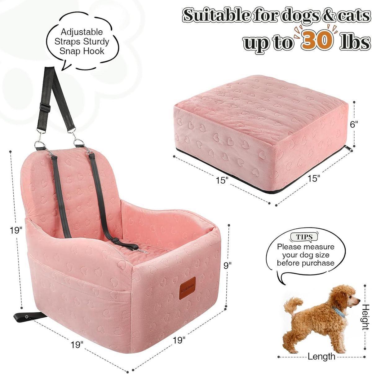 Dog Booster Car Seat for Small/Medium Dogs,Soft Puppy Portable Car Seat with Elevated Cushion,Fits