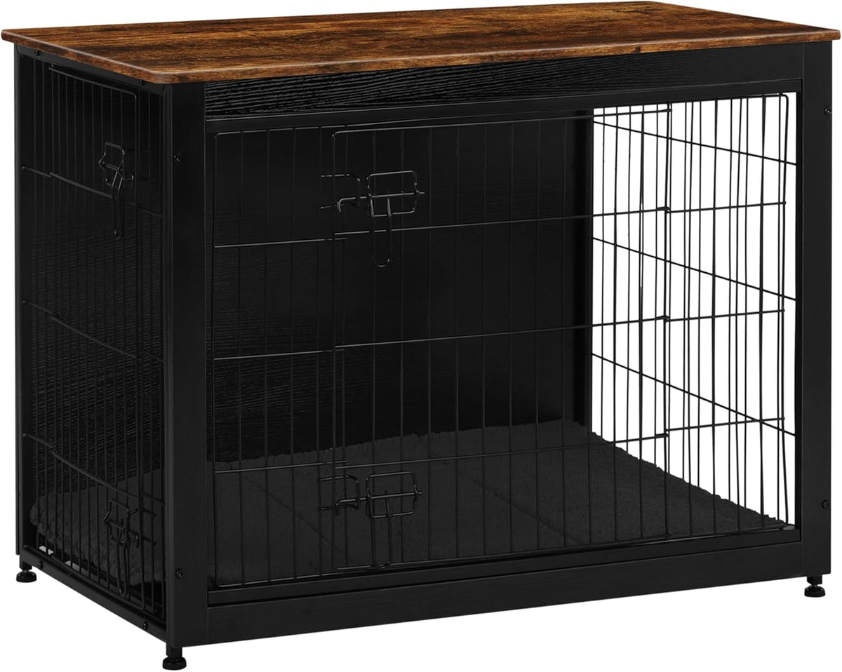 DWANTON Dog Crate Furniture with Cushion, Wooden Kennel Table with Double Doors, Indoor Dog House