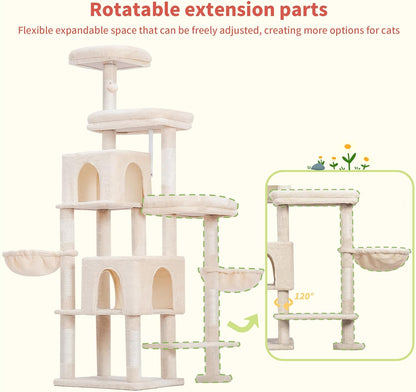Hey-brother Cat Tree Tower, Scratching Posts with a Extended Part, Wide Platforms, Cozy Condos