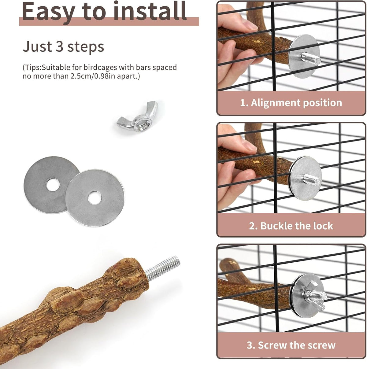 Bird Perches, 6pcs Natural Wood Birds Stand Branch, Bird Perch Chewing Stick Cage Accessories