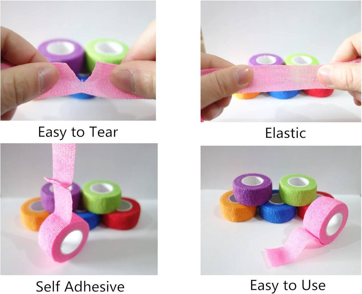 6 Pack 1" x 5 Yards Self Adhesive Bandage Wrap Breathable Cohesive Vet Wrap for Pets, Elastic