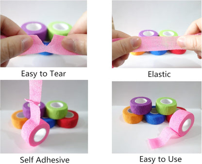 6 Pack 1" x 5 Yards Self Adhesive Bandage Wrap Breathable Cohesive Vet Wrap for Pets, Elastic