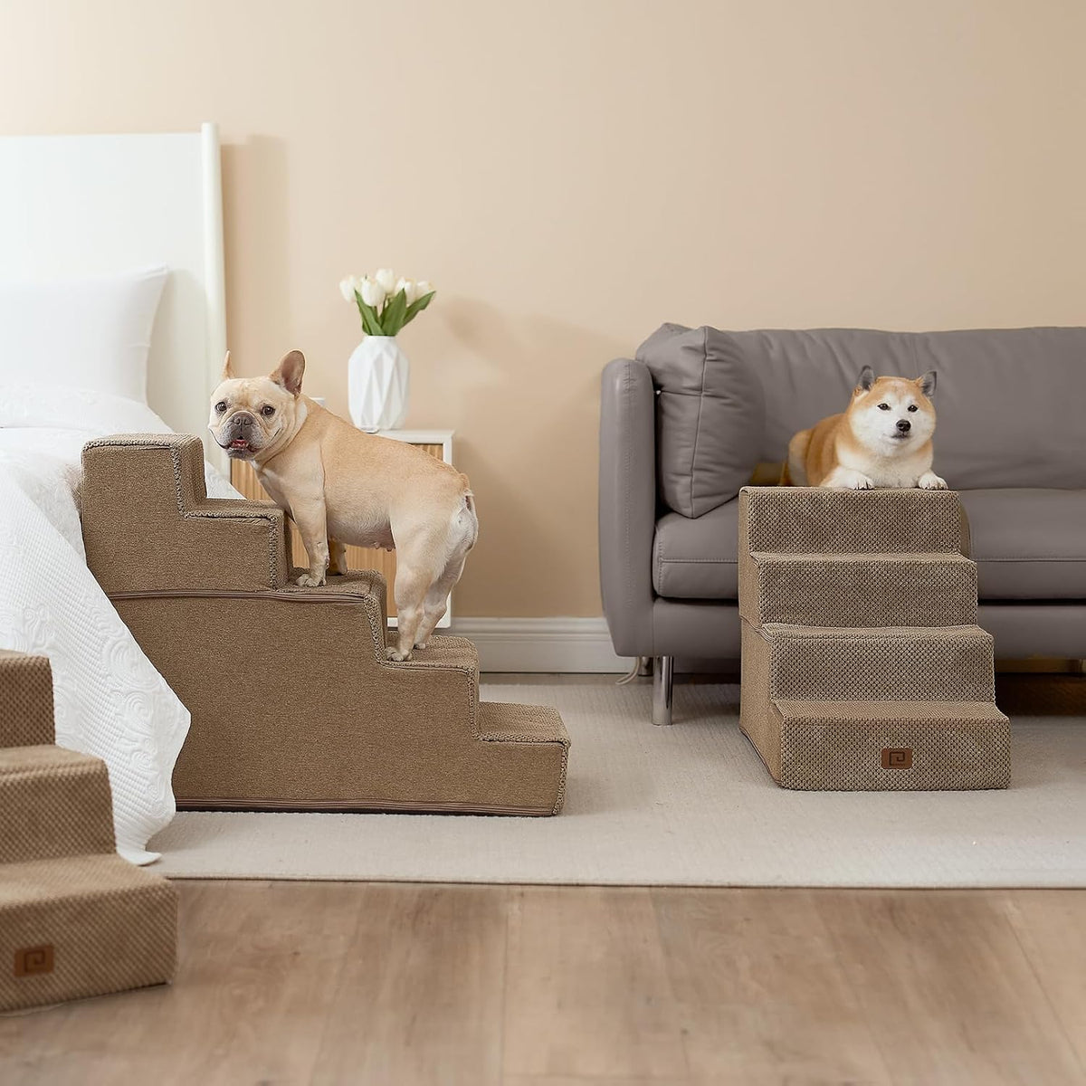 EHEYCIGA Dog Stairs for Bed 18" H, 4-Step Dog Steps for High Bed, Pet Steps for Small Dogs and
