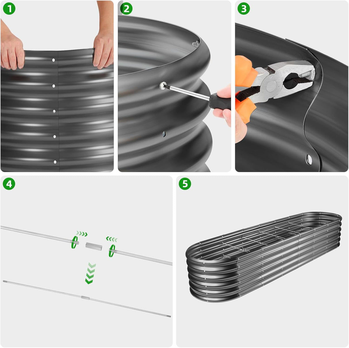 Land Guard 8×2×1.5ft Galvanized Raised Garden Bed Kit, Raised Garden Boxes Outdoor, Oval Metal