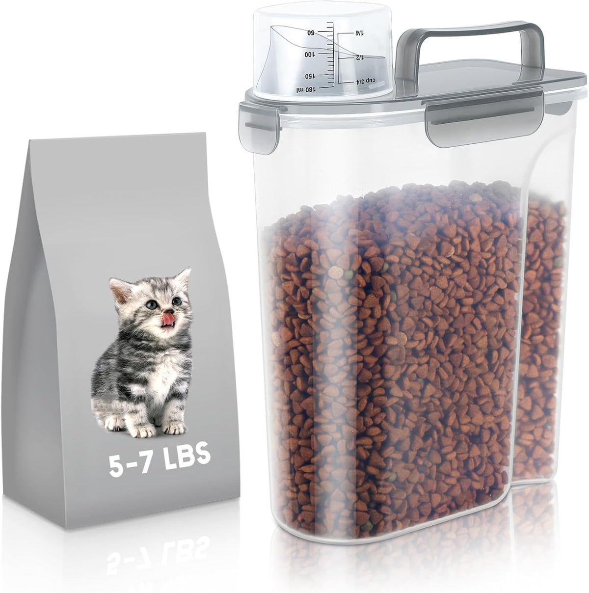 5-7Lbs Cat Dog Storage Container, Portable Pet Food Containers with Upgraded Large Spout and Cup