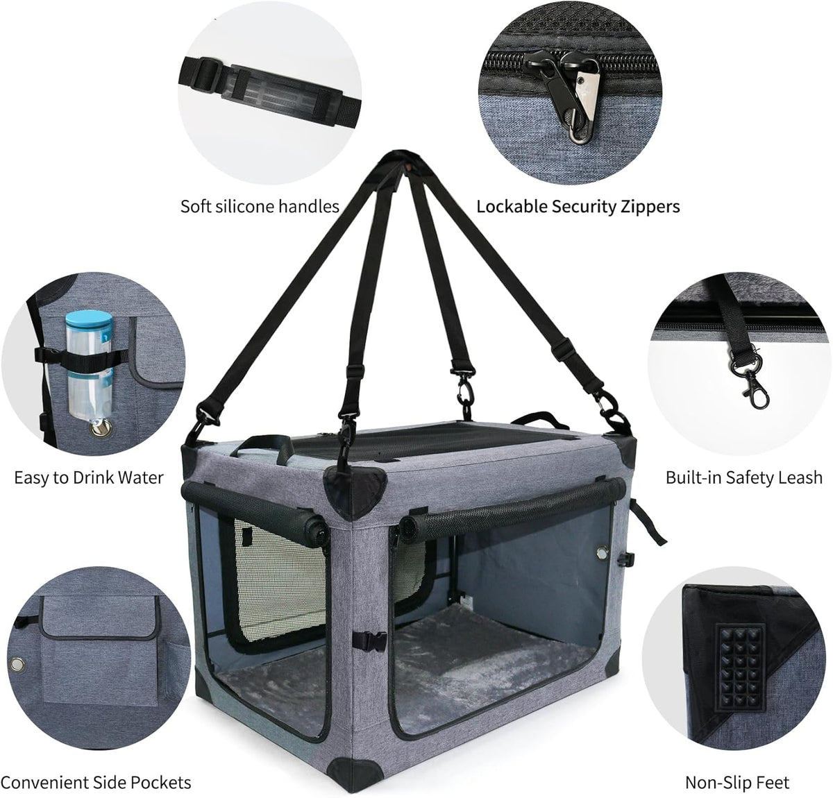 NEZUC Soft Collapsible Dog Crate - 24 Inch Portable Soft Sided Travel Dog Crates for Small Dogs