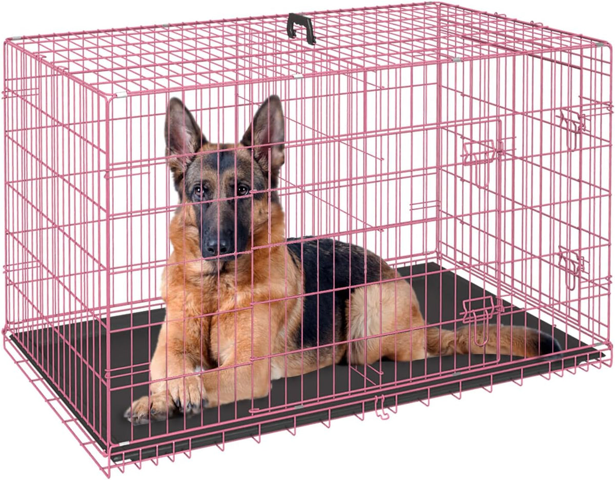FDW Dog Crate for Large Dogs 48 Inch Folding Metal WirePet Cage Double Door W/Divider Panel Indoor