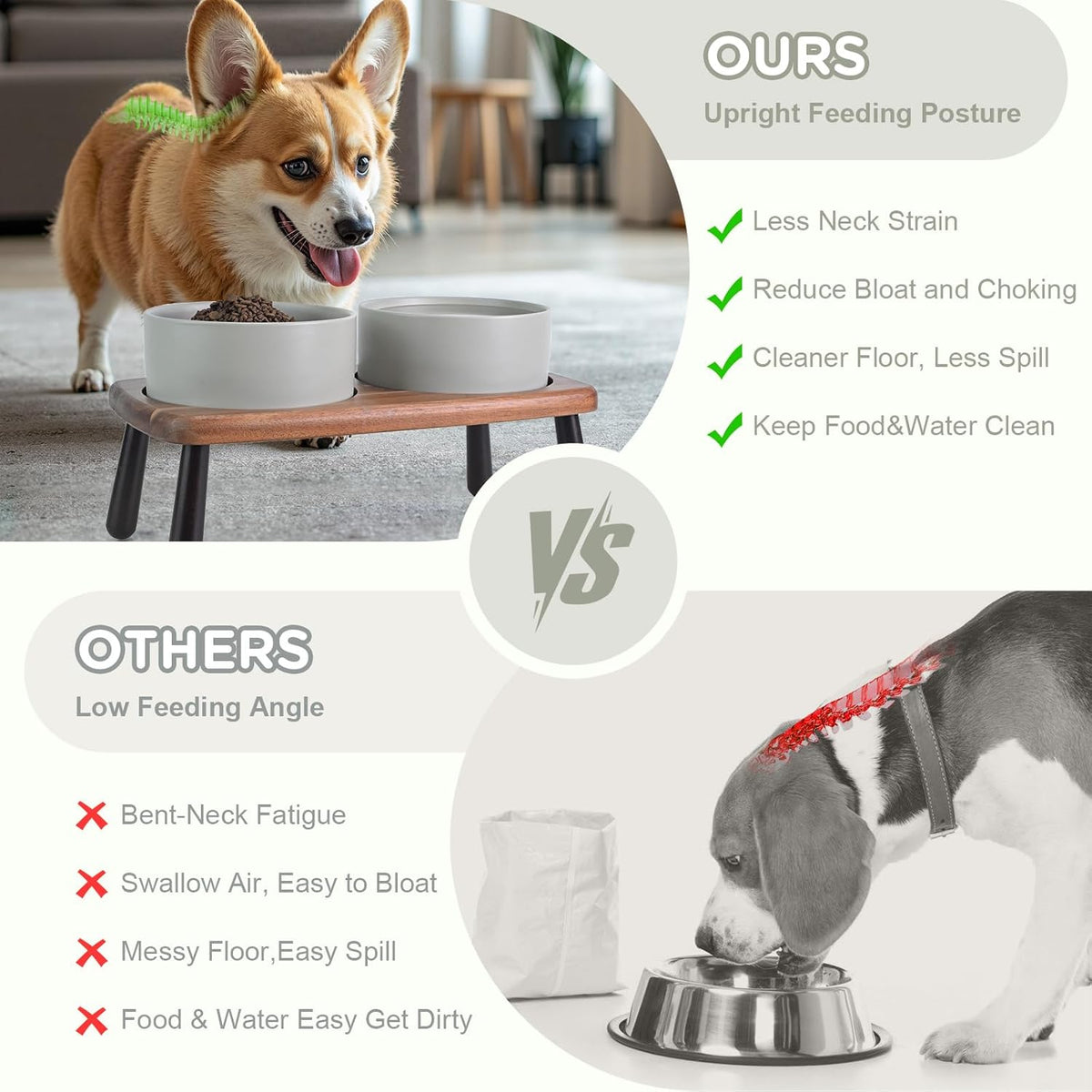 SPUNKYJUNKY Ceramic Elevated Dog Bowls Raised with Acacia Bamboo Wooden Stand, 6.1'' Dog and Cat