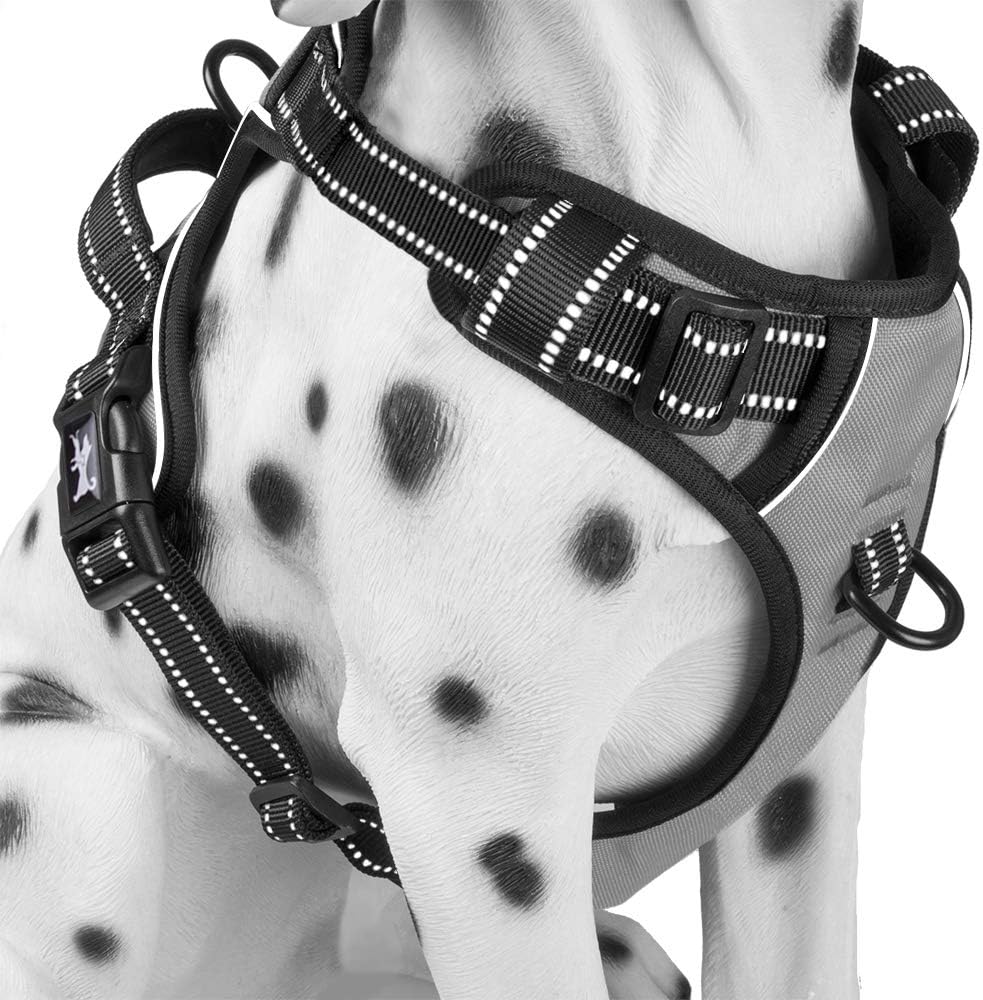 PoyPet No Pull Dog Harness, Reflective Comfortable Vest Harness with Front & Back 2 Leash