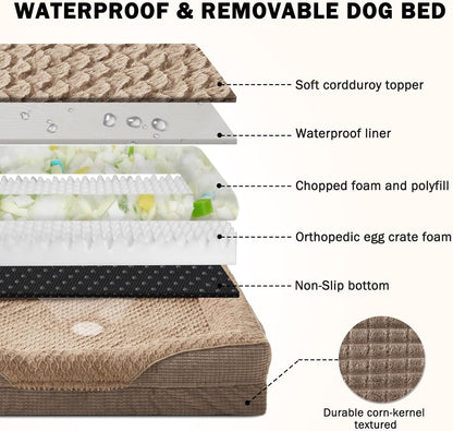 INVENHO Orthopedic Dog Beds Large Sized, XL Washable Egg-Crate Memory Foam Dog Couch with Washable