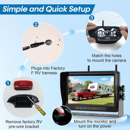 7-Inch Wireless Backup Camera for RV Trailer - HD 1080P Monitor, Night Vision, IP69 Waterproof