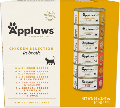 Applaws Natural Wet Cat Food in Broth, Limited Ingredient Canned Wet Cat Food, No Additives, Made