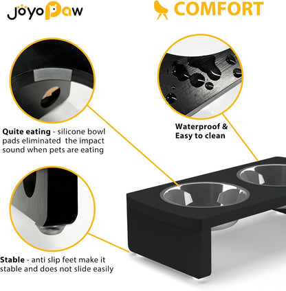 Elevated Dog Bowls, Bamboo Raised Dog Bowl for Small Dogs & Cats, with 2 Stainless Steel Bowls (4''