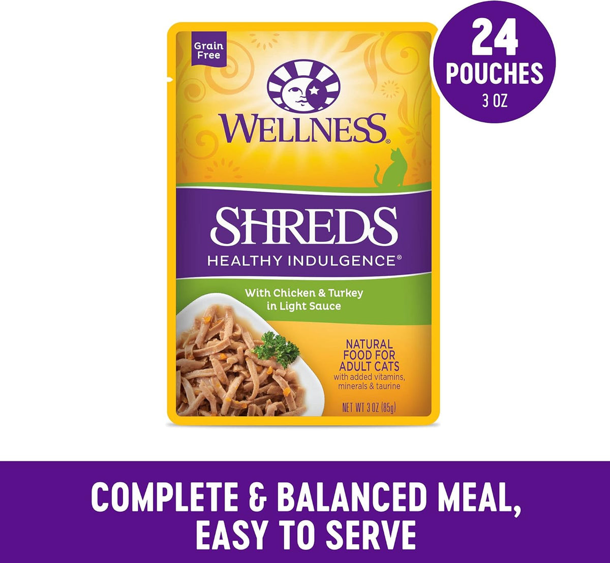 Wellness Healthly Indulgence Shreds Adult Wet Cat Food, Natural, Protein-Rich, Grain Free, 3 Ounce