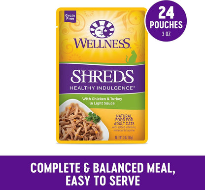 Wellness Healthly Indulgence Shreds Adult Wet Cat Food, Natural, Protein-Rich, Grain Free, 3 Ounce