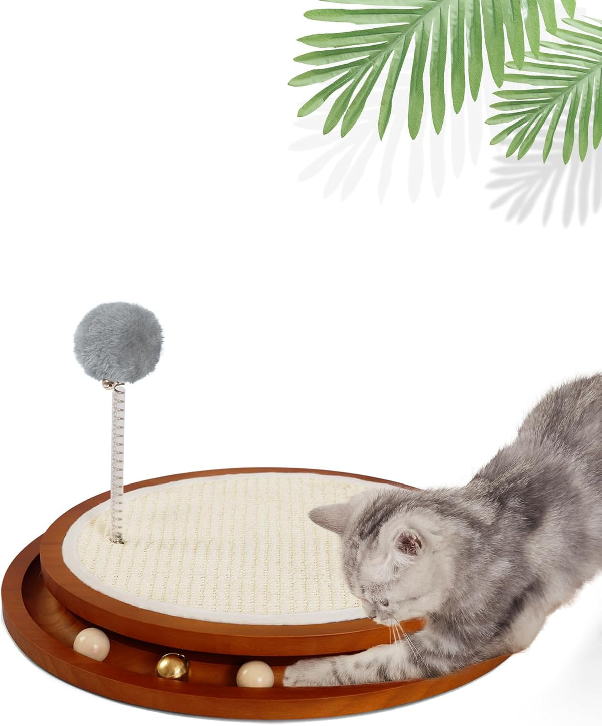 Cat Scratcher, Cat Cratch Sisal Pad with Wooden Roller Ball Toy, Cat Scratchers Interactive Toys