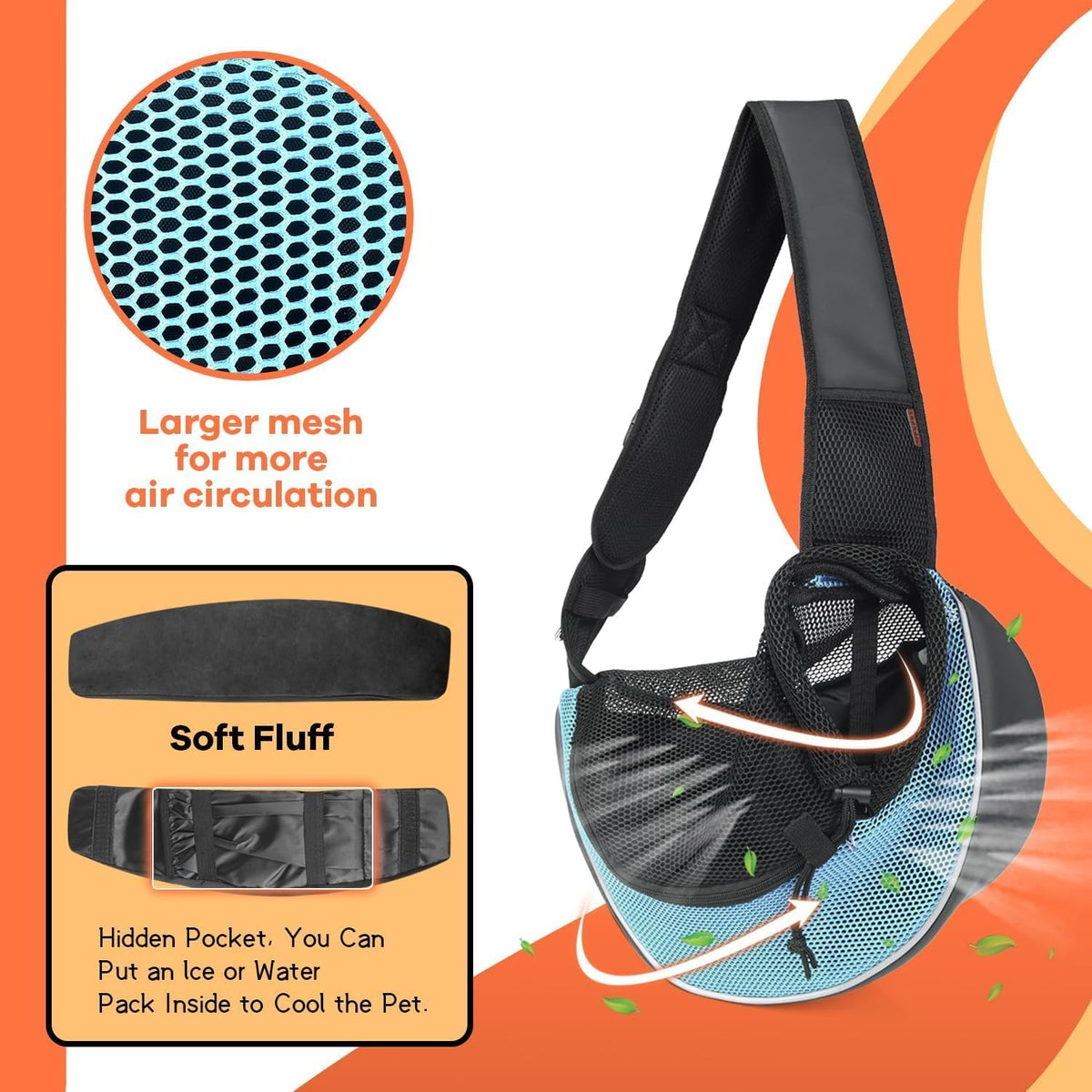 YUDODO Pet Sling Carrier for Small Dogs & Cats – Hands-Free Puppy Carrier with Safety Hook, Large